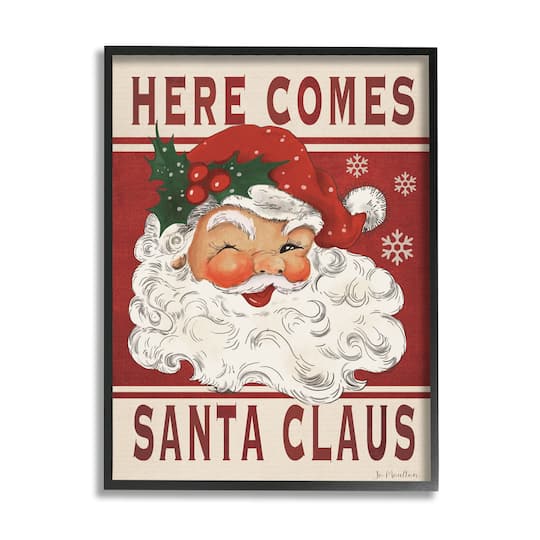 Stupell Industries Here Comes Santa Claus Smiling Vintage Framed Giclee Art